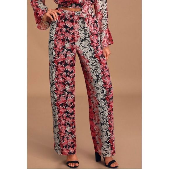 Lulus Pants Happier Now Multi Floral Wide-Leg Pants NWT - Picture 2 of 9